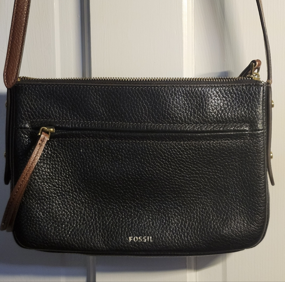 Fossil Black and Brown Leather Shoulder Bag